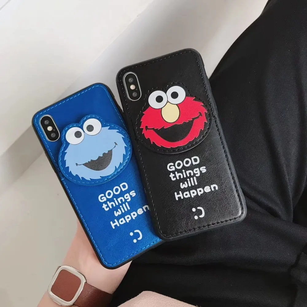 

Hot 3D Cute Sesame Street Card + Money Bag High Quality Leather Bracket cover case for iphone 6 7 8 plus X XR XS MAX phone cases