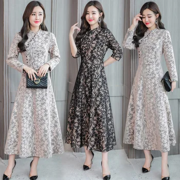 

2020 chinese dress qipao cheongsam classic chiffon graceful floral dress for women classic sfloral print robe cheongsam party