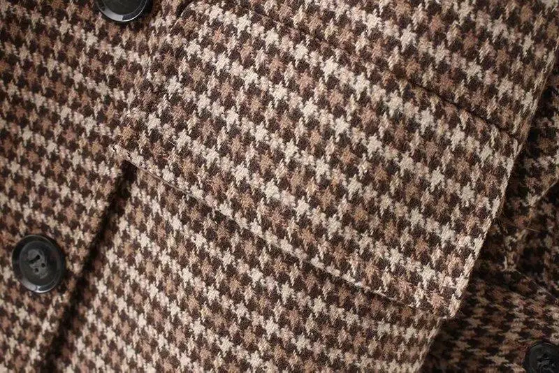 2018 осенне зимнее корейское Новое тонкое теплое шерстяное пальто woam houndstooth