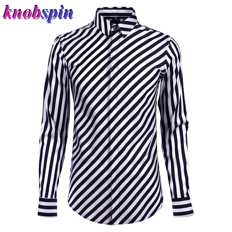 

2019 Brand Casual men shirt Fashion Contrast Multi-Striped Black Blue Slim Camisas masculina Full sleeve Cotton Shirts male