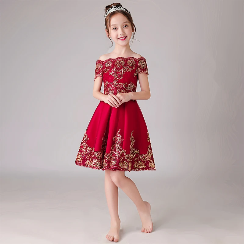 

Fashion Emboridery Girl Dress Sequined Shoulderless Wedding Party Dresses 2018 Summer Princess Dress Clothes Pageant Vestidos 83