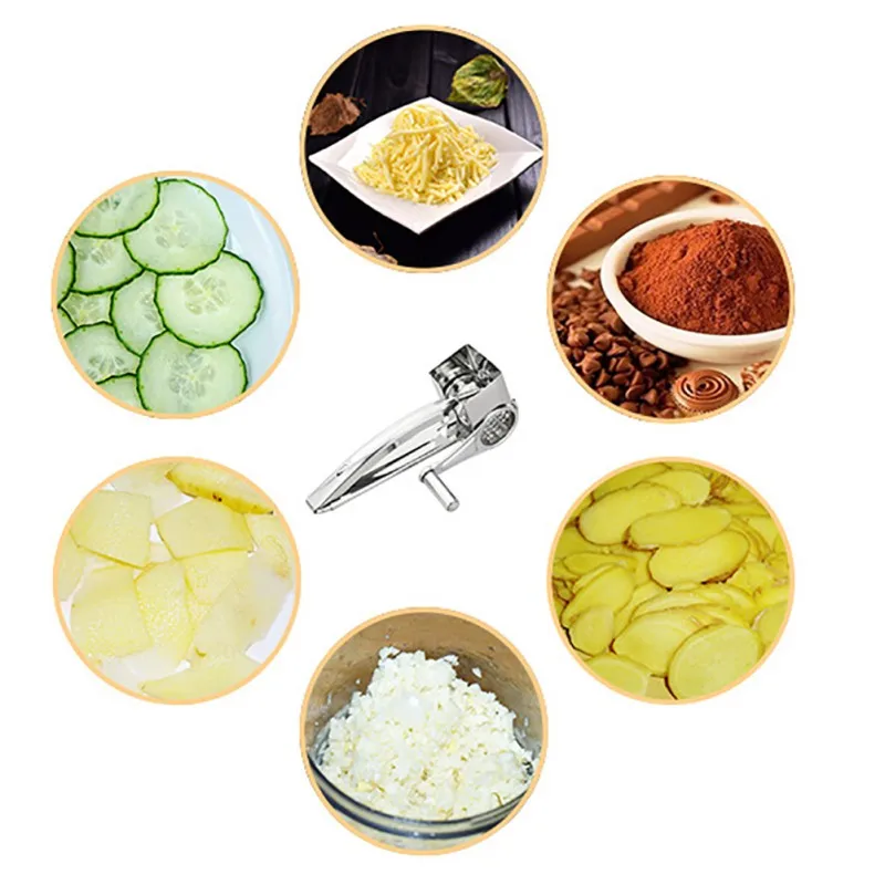 Rotary Stainless Steel Manual Lemon Grinder Slicer Shredder Butter Cutter Cheese Grater with Drums Blades