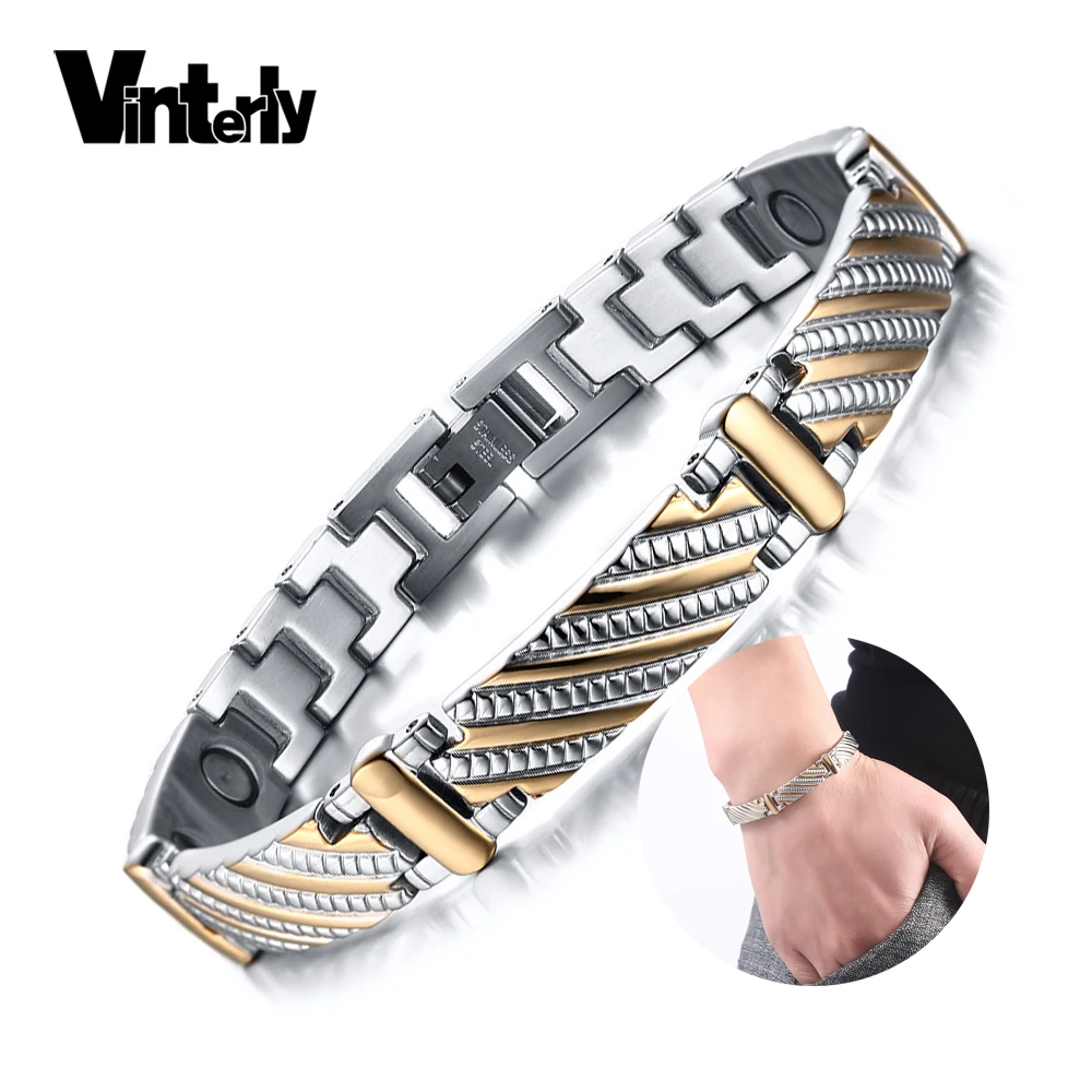 Vinterly Steel Mangeitc Bracelet Male Hand Chain Health Energy Bracelet