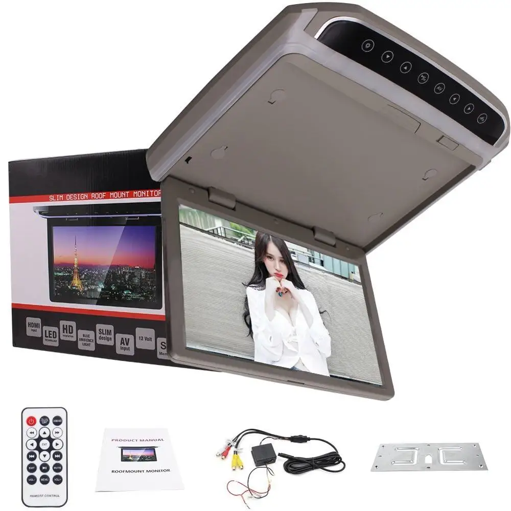 

10.2inch high resolution FM SD Car Roof mount Monitor Flip Down Wide screen with wireless remote controller 1080P video display