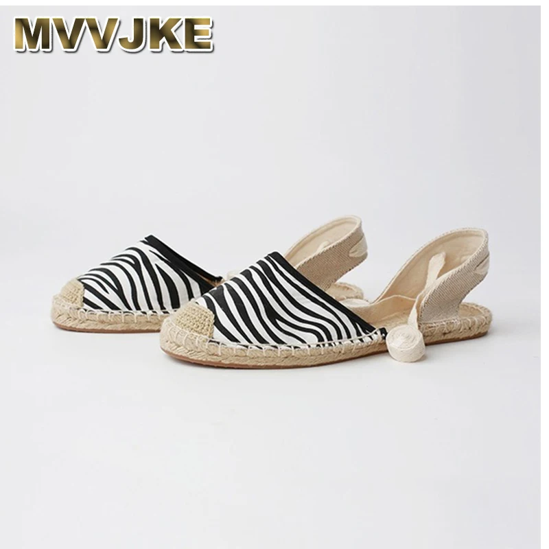 

MVVJKENew Summer Women Espadrilles Ankle Strap Platform Sandals Leopard Zebra Lace up Women Flat Sandals