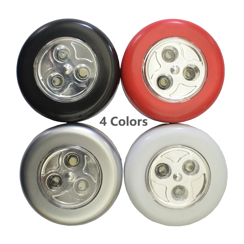 

4 Colors 3 LED Closet Under Cabinet Lamp AAA Battery Powered Wireless Touch Switch Kitchen Wall Car Night Light for Car Boot
