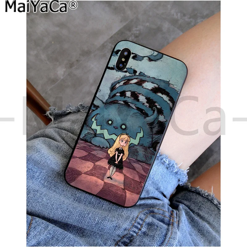 Черный чехол MaiYaCa Alice in Wonderland cat из ТПУ для iphone 11 pro X XS MAX 66S 7 7plus 8 8Plus 5s XR - Цвет: A5