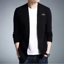 Мужской Однотонный свитер средней длины, кардиган, Тренч, мужской повседневный осенний однотонный кардиган, свитер