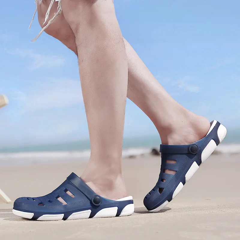 Новые летние мужские сандалии модные перфорированные открытые туфли; отверстие пляжные сандалии светильник Повседневное пляжная обувь мягкие удобные сланцы