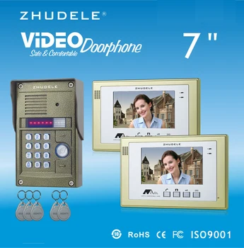 

ZHUDELE Top quality 7" video door phone metal die-casting ,700TVLine HD IR camera with Password and ID card unlock 1 V 2