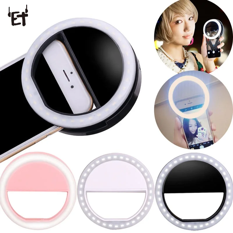 

ET Universal Phone Selfie LED Flash Light Universal Mobile Phone Selfie Luminous Ring Clip Lens For iPhone Samsung Xiaomi Huawei