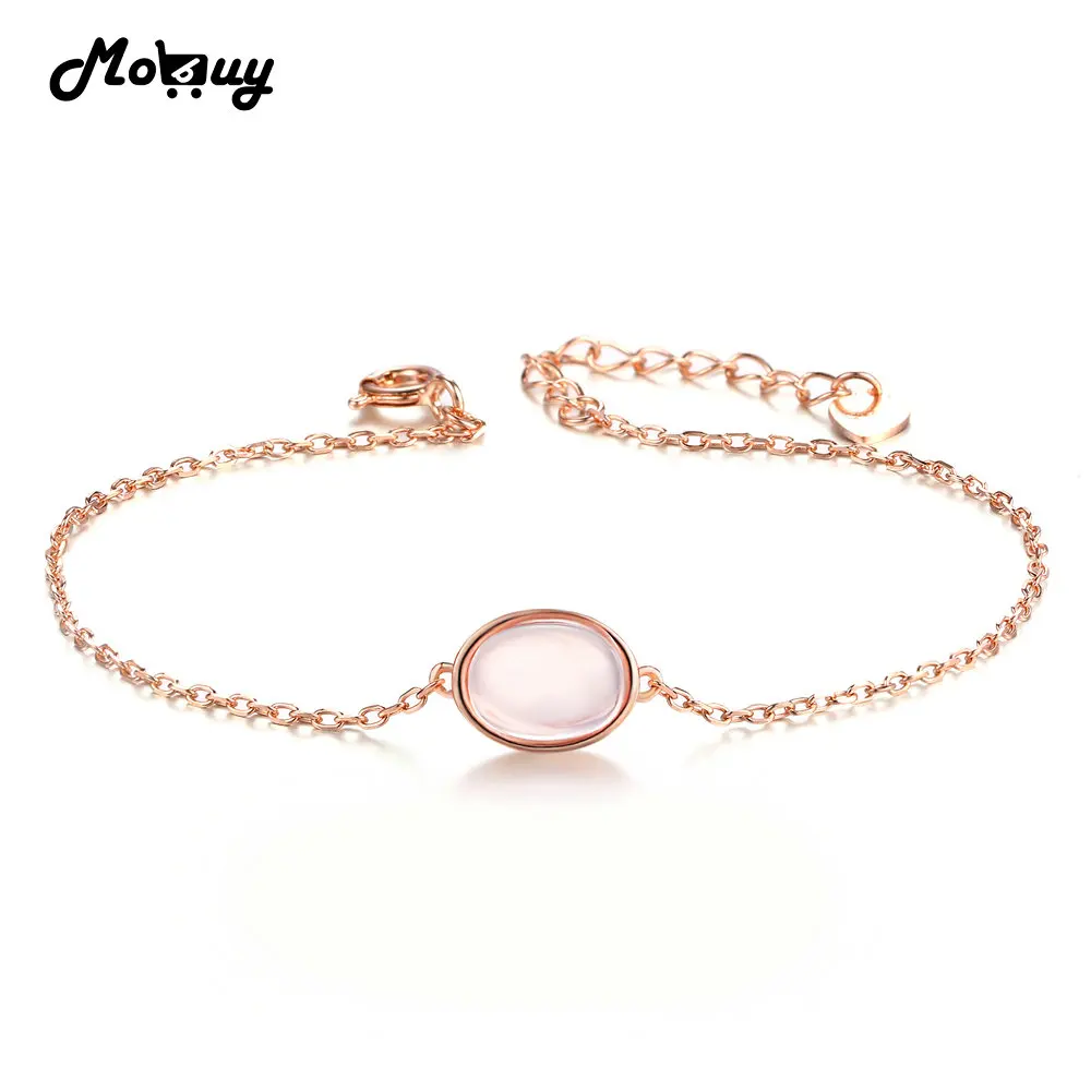 

MoBuy MBHI023 Pink Natrual Gemstone Oval Rose Quartz Fine Bracelets &Cuff 925 Sterling-Silver-Jewelry Rose Gold Plated For Women