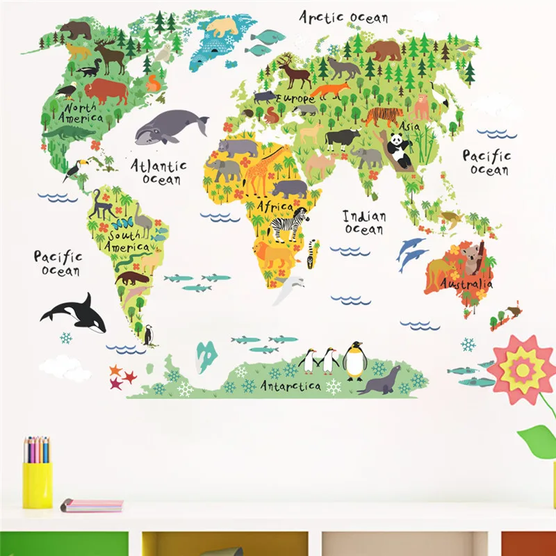 cartoon animals world map wall stickers for kids rooms office nursery home decor 037 diy wall decals poster mural art cartoon animals world map wall stickers for kids rooms office nursery home decor 037 diy wall decals poster mural art