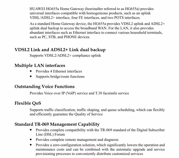 Huawei HG655a VDSL/ADSL2+ модем/беспроводной маршрутизатор SIP VoIP
