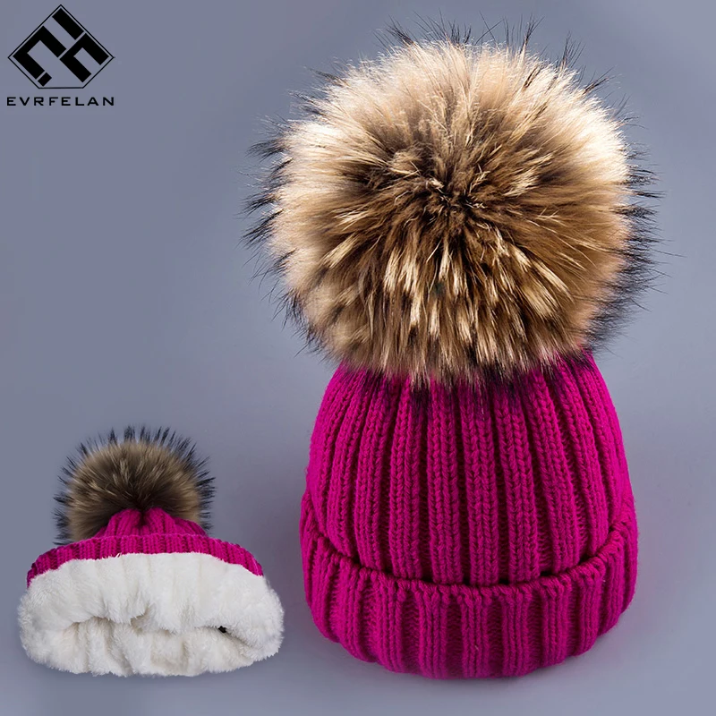 

Evrfelan Winter Hat For Women Girl Thick Double Layer Female Pom Pom Hat Warm Hat Women's Winter Caps Knit Beanies