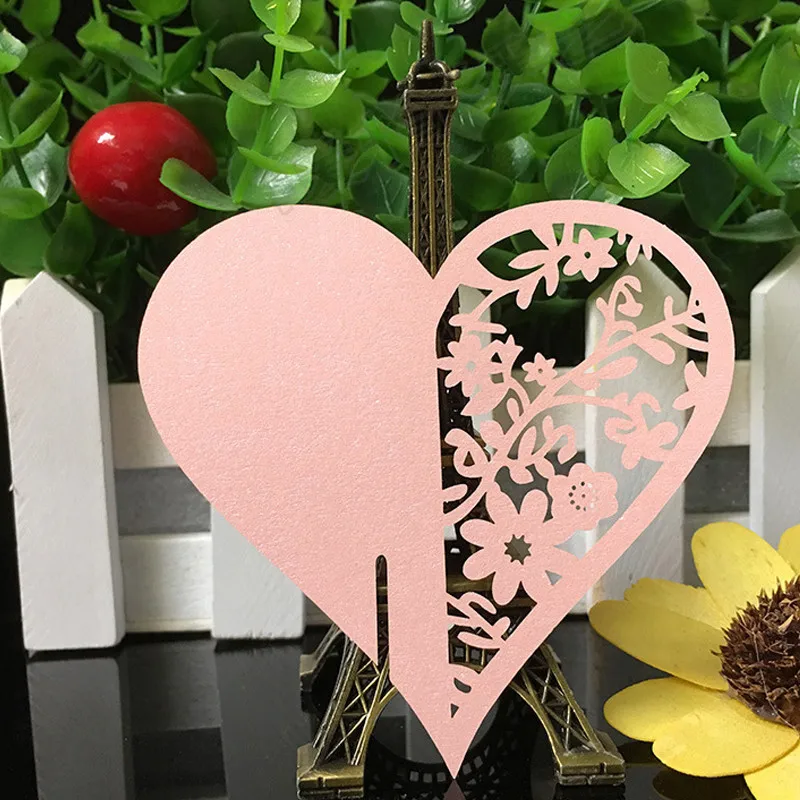 10 Color 50pcs Laser Cut Love Heart Paper Place Card  Escort Card  Cup Card Wine Glass Card For Wedding Decoration Favors (2)