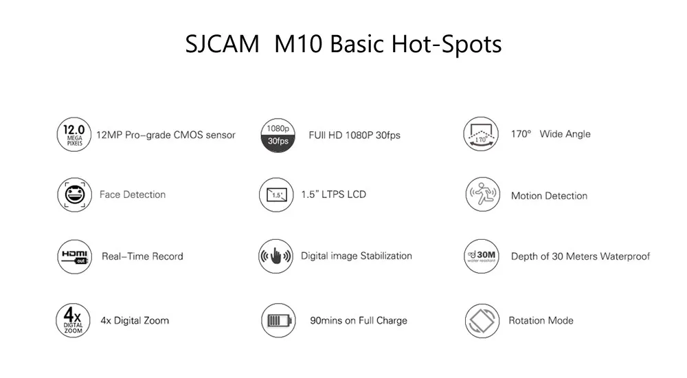 Оригинальная Спортивная Экшн-камера SJCAM M10, Full HD 1080 P, 170 градусов, мини-камера для дайвинга, 30 м, Водонепроницаемая мини-видеокамера M10, Спортивная DV