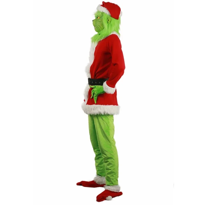 Анимированный комедийный фильм Grinch Рождественский карнавальный костюм нарядный наряд для мужчин и женщин с маской