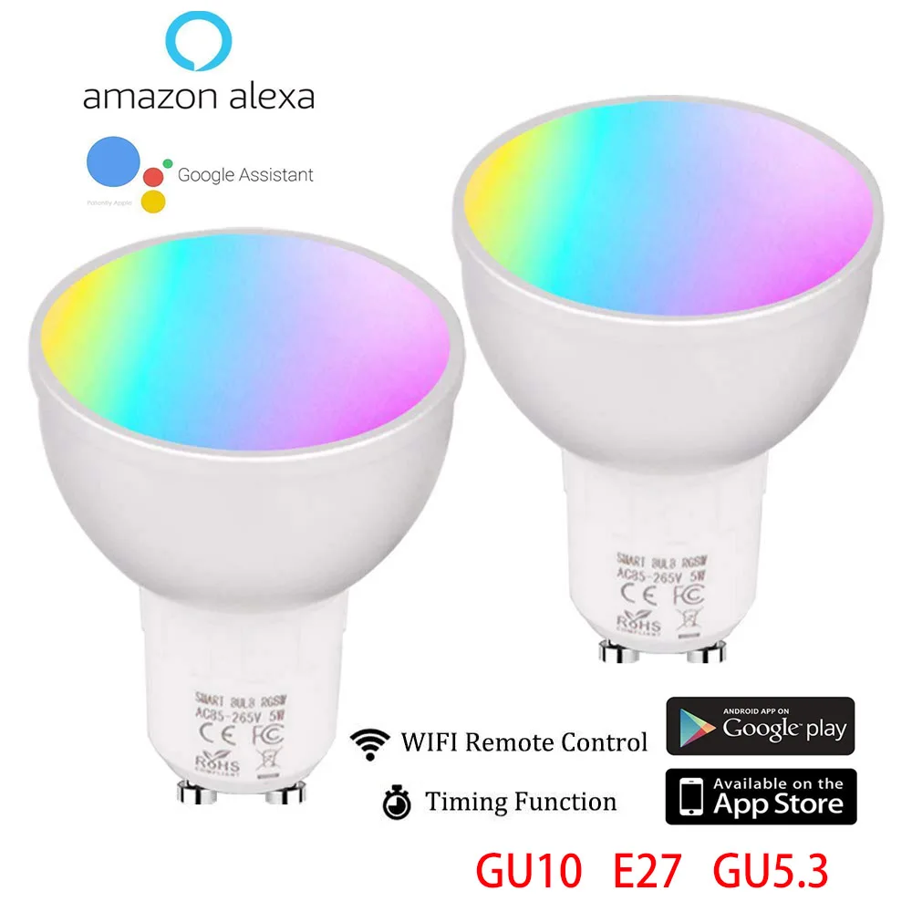 

2PCS 6W WiFi Smart LED Light Bulb , GU10 E27 GU5.3 RGBW Dimmable Light Cup , Compatible with Alexa Google Home , Home Automation