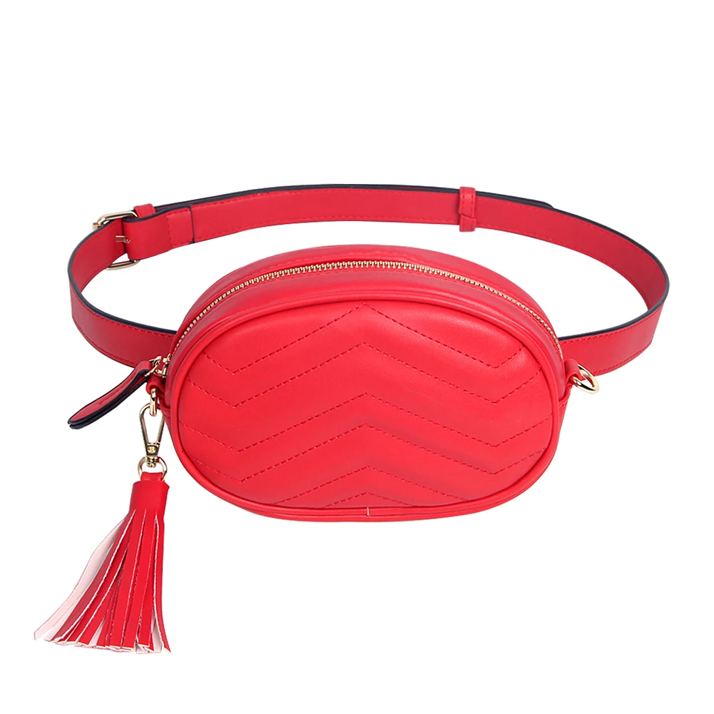Элегантные брендовые поясные сумки для девушек, одноцветные поясные сумки для женщин из искусственной кожи с кисточками, поясные сумки для женщин, Большая вместительная коробка, кошельки, сумка для телефона - Цвет: Красный