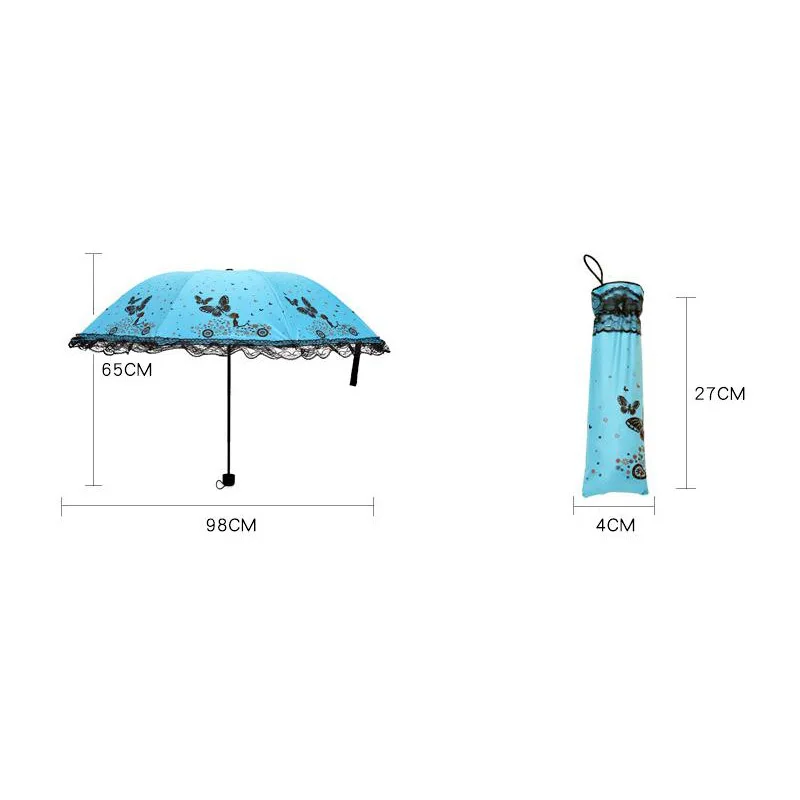 Yesello 4 Colors Butterfly Blossom Parasol Lace Three Folding Umbrella UV Brand Sunny Rain Sun Women|Зонтики| |