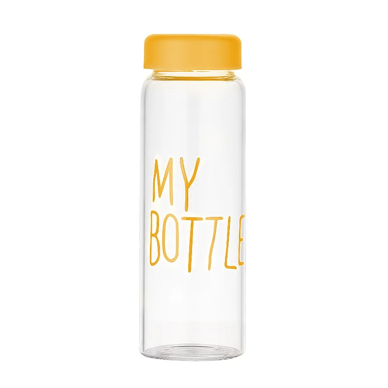 yellow Стеклянная бутылка для воды с подарочной коробкой 500 мл my Bottle прозрачная или матовая Спортивная корейский стиль термостойкая герметичная - Цвет: yellow