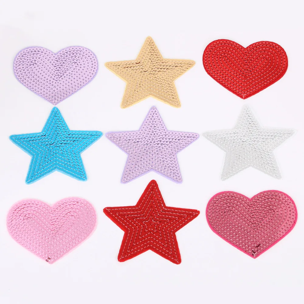 

Star Heart Colourful Sequins Patch Clothing Patches Stripes DIY Applique Embroidered Patches For Clothes Sticker Jacket Badges