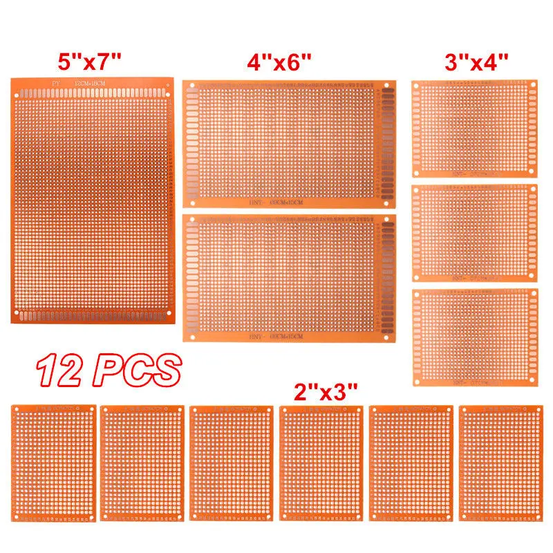 

12pcs/set DIY Prototyping Board PCB Printed Circuit Prototype Breadboard Stripboard 4 Sizes