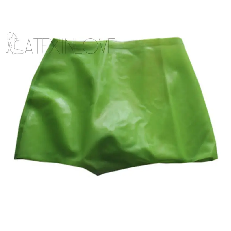 Sexy-Apple-Green-Mens-Latex-Shorts-Penis-Rubber-Pants