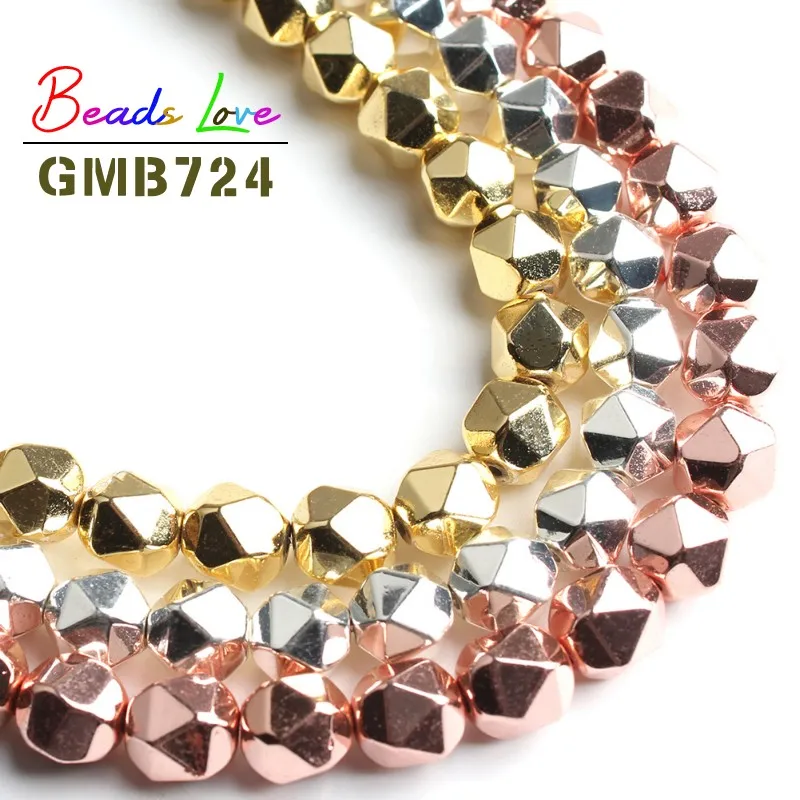 

High Quality Natural Faceted Rose Gold/Silver/Gold Hematite Stone Round Loose Beads for Jewelry Making Diy Bracelet 8mm 15''