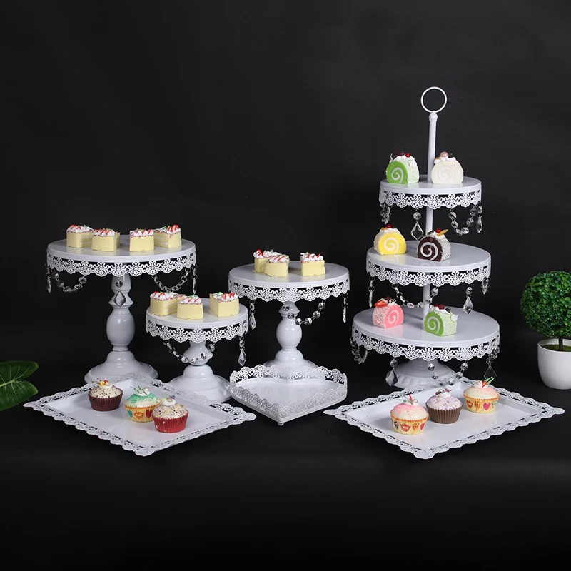

white Cake Stand stands for cakes SetRound Metal Crystal Cupcake Dessert Display Pedestal Wedding Party Display 4-18 pcs