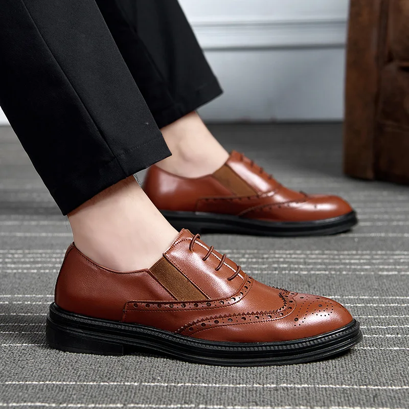 Мужские деловые модельные туфли на шнуровке; броги; офисные роскошные Брендовые вечерние туфли из натуральной кожи со шнуровкой; 4
