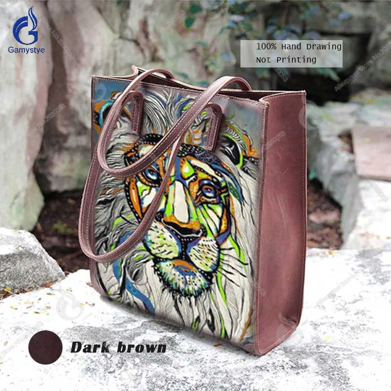 

Gamystye Fashion Crossbody Shoulder Bags For Women 2018 Full-Grain Vegetable Tanned Leather Ladies Handbags Lion Pattern Bag sac