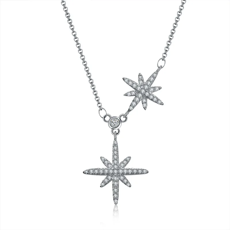 

Fashion Double Star Necklace Brand Micro Insert Cubic Zirconia Jewelry Wholesale ZK30