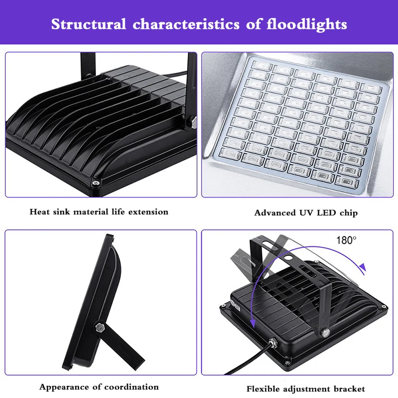 УФ светодиодный прожектор Высокая Мощность 50 Вт УФ, ультрафиолетовые Светодиодный прожектор IP66-Waterproof(85-265 В переменного тока) для подстветка Вечерние