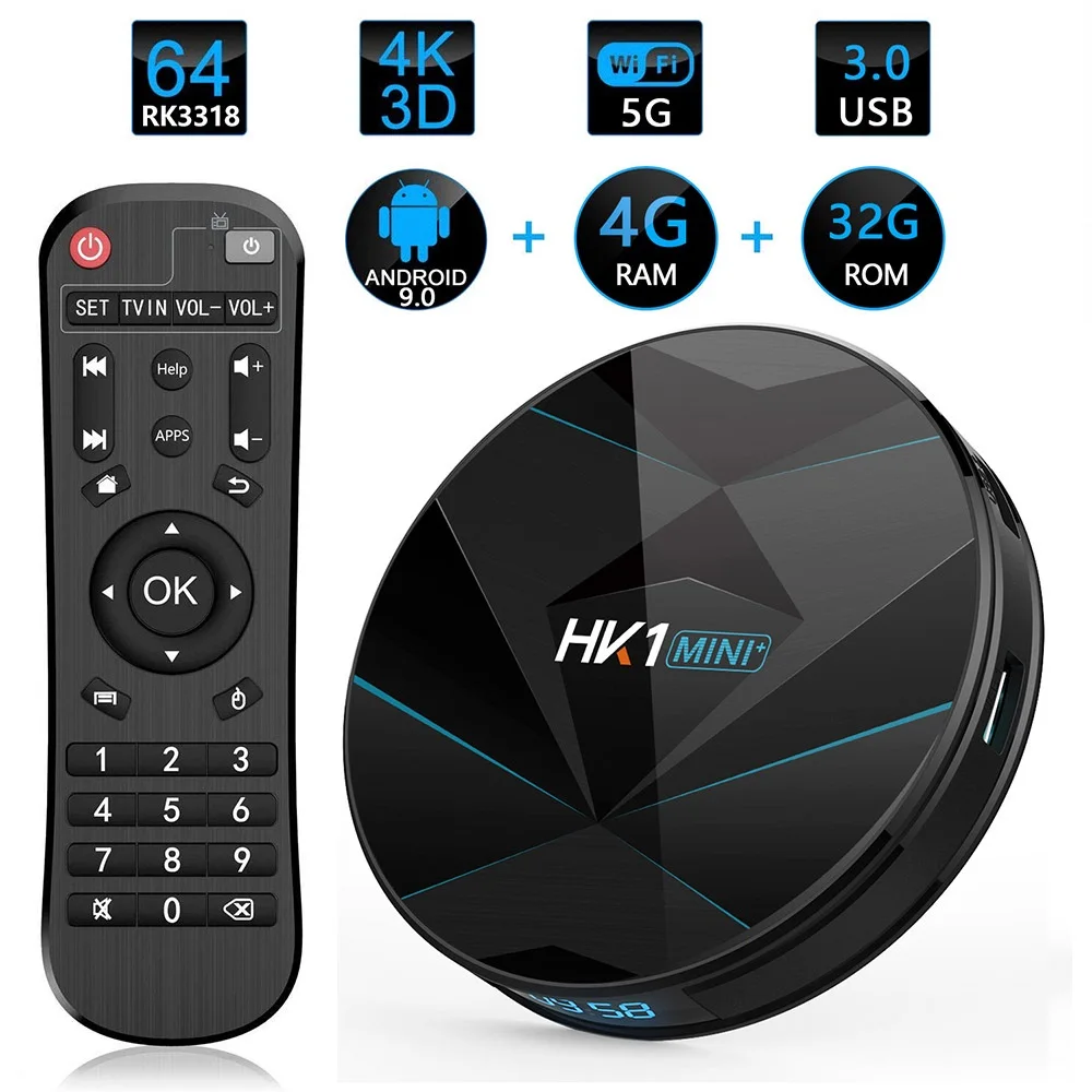 Android 9.0 TV BOX 4GB RAM 64GB Google Voice Assistant Rockchip RK3318 Quad core 2.4&5G Dual Wifi H
