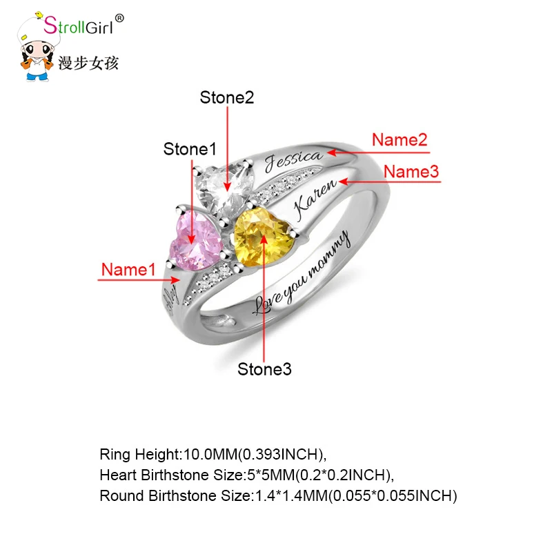 StrollGirl, 925 пробы, серебряное, персонализированное, семейное имя, кольцо, сделай сам, на заказ, гравировка, 3 имени, кольца, подарок на день матери, anillos mujer