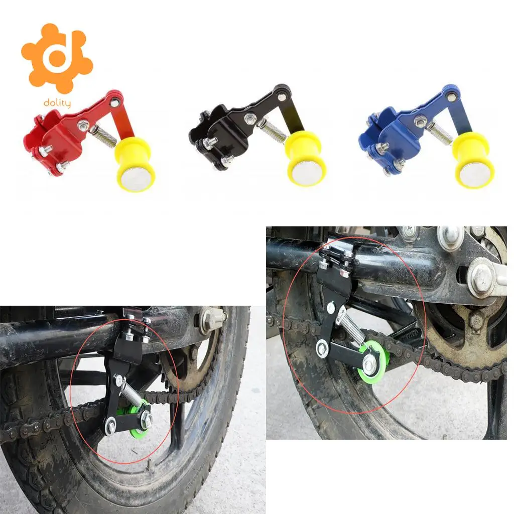 2 Pieces Motorcycle Motorbike Chain Tensioner Bolt on Roller Adjuster Tool (Black & Blue)