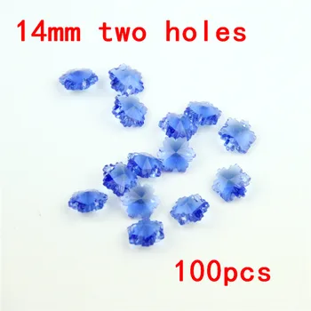 

14mm Blue 100pcs Glass Crystal Beads Loose Lamp Chandelier Part Snow Beads in 2 Holes Curtain Party Wedding Decor Cut Faceted
