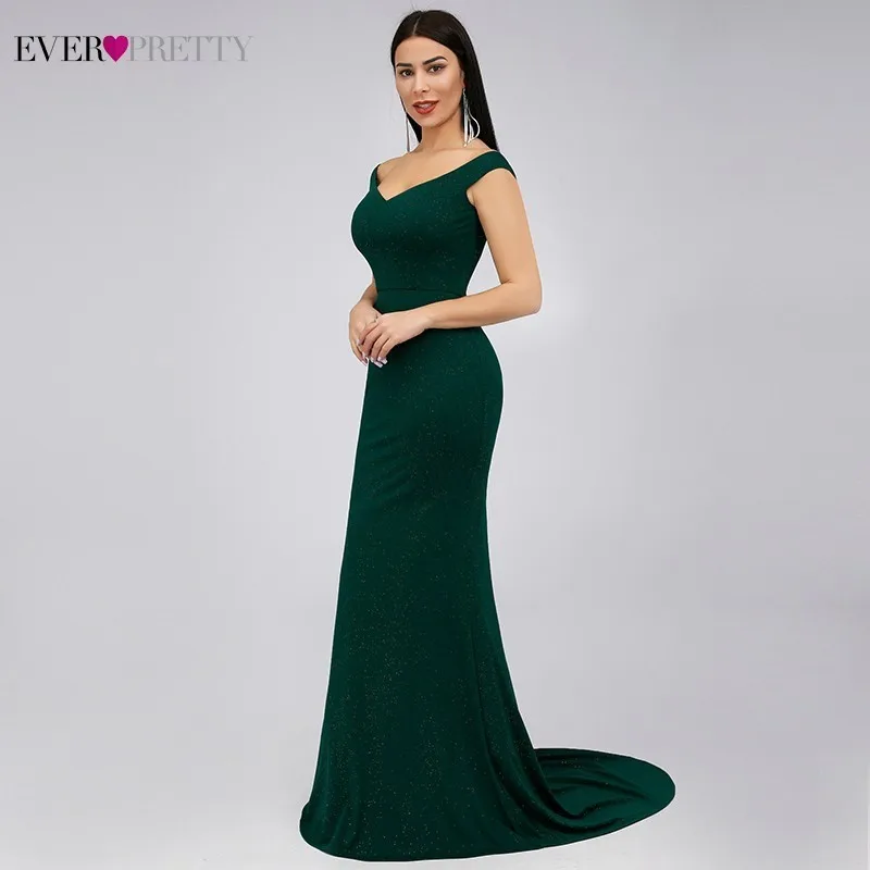 

Vintage Dark Green Evening Dresses Ever Pretty Mermaid V-Neck Sweep Train Elegant Sparkle Formal Party Dresses Vestido Longo
