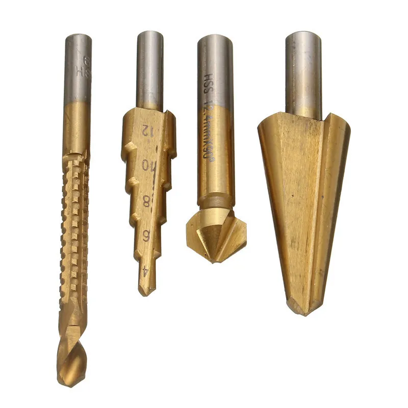 4PCS HSS Titanium Coated Saw Hole Reamer Chamfer Cutter Bit Woodworking