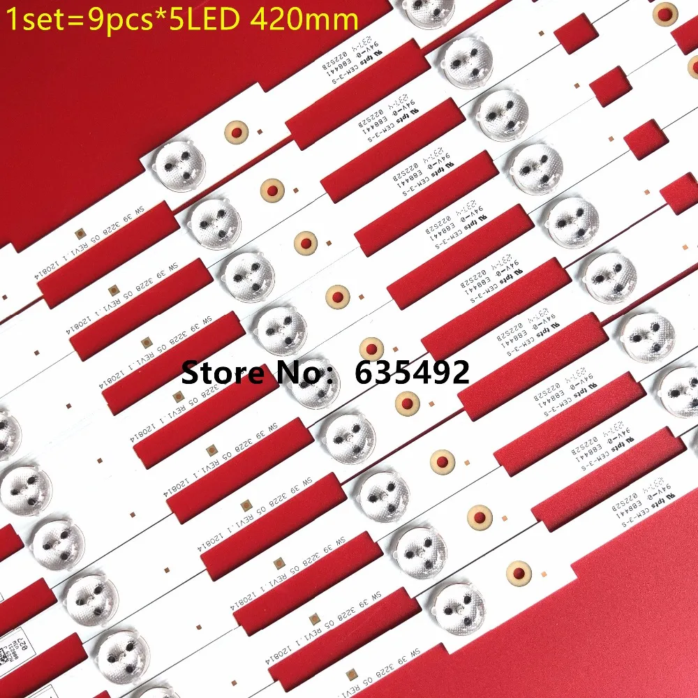 9 шт./лот 3" светодиодный полосы SW 39 3228 05 REV1.1 120814 5 светодиодный S(1 светодиодный 3 V) 420 мм