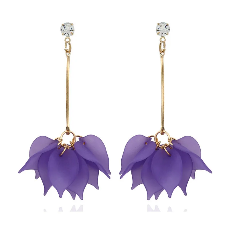 

Korean Style Pink Flower Long Drop Earrings For Women Sweet Dangle Earring Fashion Party Wedding Jewelry