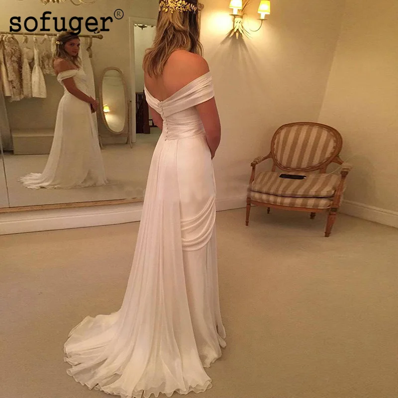 

Vestido de noiva renda Off Shoulder Bridal Gowns Sweep Train Mermaid Lace Long Front Split Wedding Dress