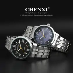 Chenxi Мужские Простые Дизайнерские часы качество водонепроницаемый Нержавеющая сталь ремень 2017 новая мода кварцевые мужские часы черный 3