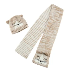 11,11 шапки детские новые зимние модные милые вязаные шапки и шарфы с котом для мальчиков и девочек от 2 до 6 лет