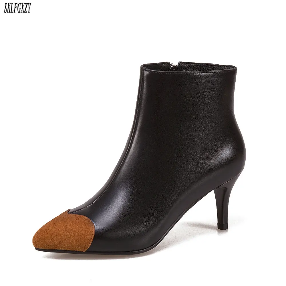 

European autumn 2018 women's leather ankle boots 100% cowhide boots fashionable gemstone zipper shoes size 34-43