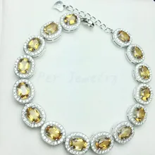 Натуральный настоящий цитрин браслет цепочка 925 серебро 0.45ct* 15 шт. драгоценный камень для мужчин или женщин# T19022311