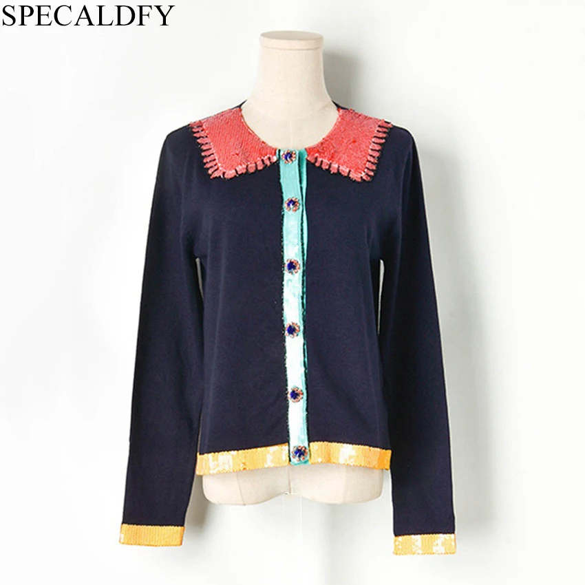 

2019 Autumn Winter Knitted Thin Sweater Coat Women Long Sleeve Sequined Beading Runway Brand Cardigan Feminino Sueter Mujer