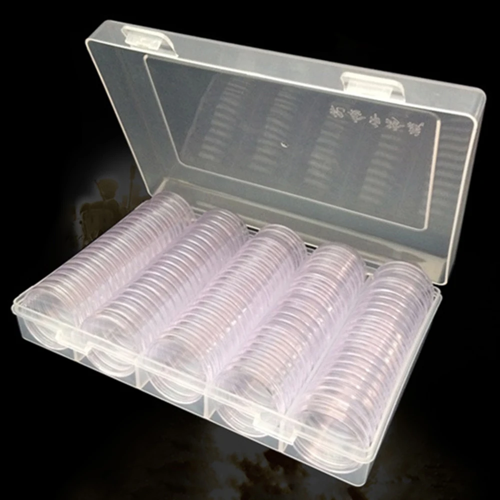 100pcs Transparent Plastic Round Coin Cases Capsules Container Clear Holder Storage Box Scratch Resistance 30mm